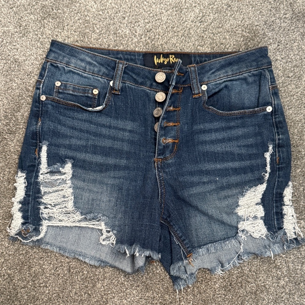 Indigo Rein Distressed Dark Blue Jean Shorts